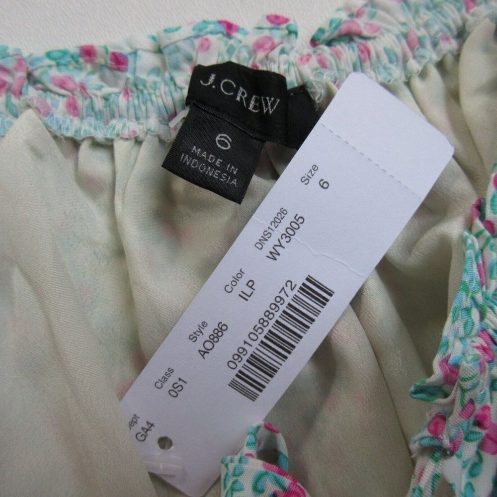 NWT J.Crew Puff-sleeve Midi in Ivory Larkspur Pink Smocked Tiered Dress 6 - Picture 5 of 8